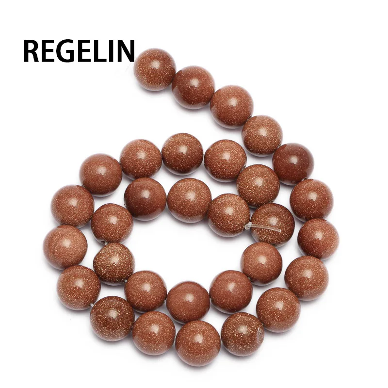 REGELIN Beads Wholesale 4mm 6mm 8mm 10mm 12mm 14mm Gold Color Quartz Green Aventurine Bead Loose Beads DIY Jewelry Findings