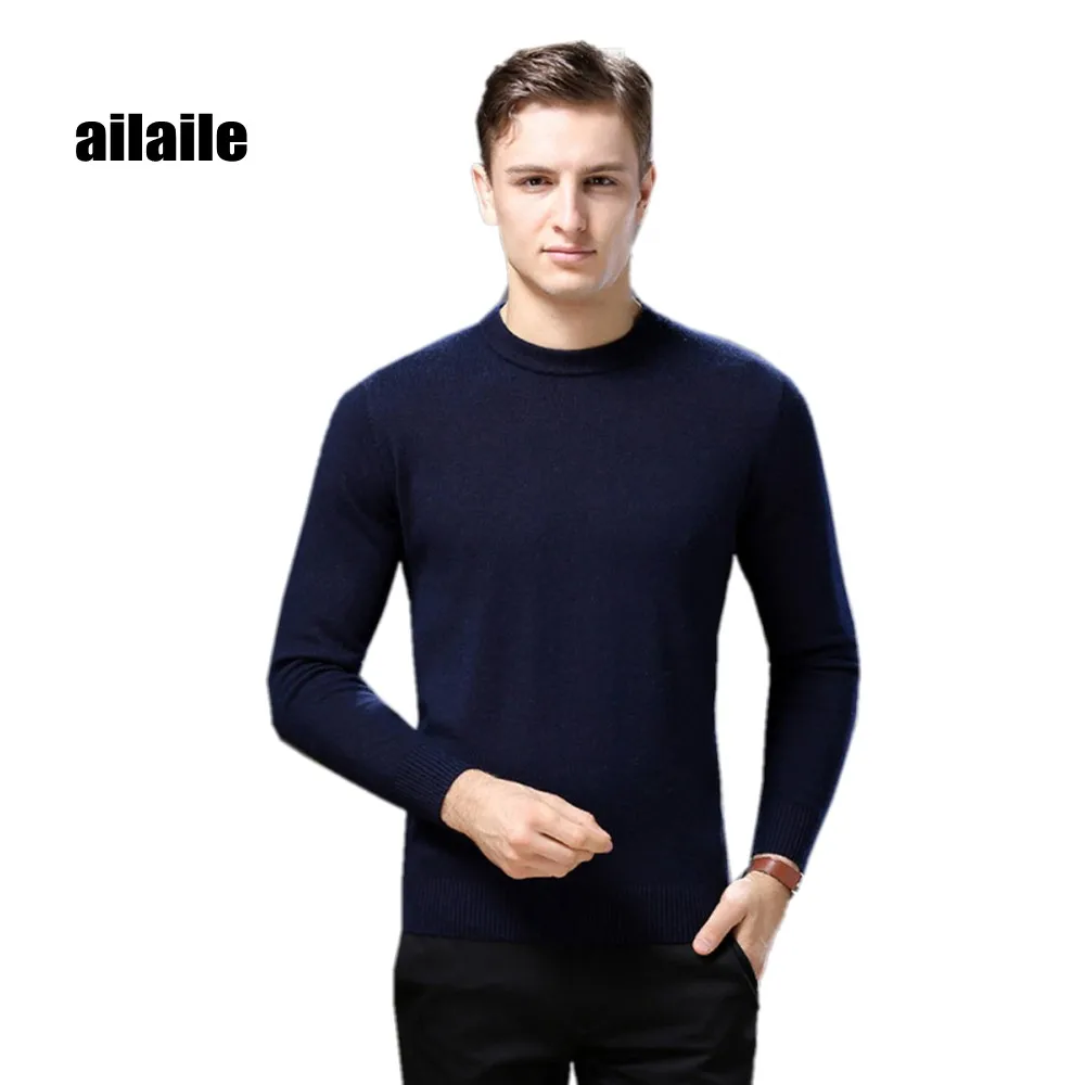 

Ailaile Winter Thick Sweater Men O-Neck Long Sleeve Brand Cashmere Pullover Soft Knitted Loose Formal Threaded Tops Inside