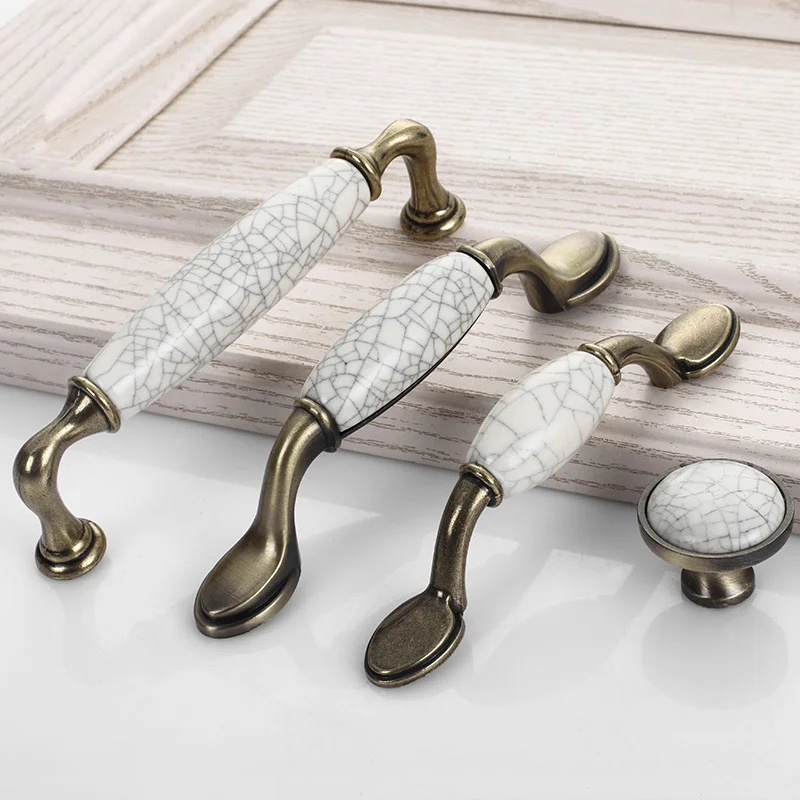 Ceramic Drawer Pulls Antique Crack Kitchen Handles Vintage Handles Knobs and Pulls for Cabinets Metal Furniture Handles