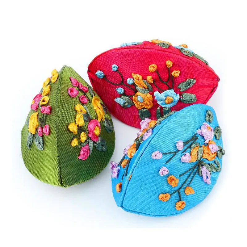 Handmade Ribbon Embroidery Craft Mini Shell Gift Boxes for Jewelry Ring Coin Storage Case Silk Cardboard Cloth Packaging ZA4577