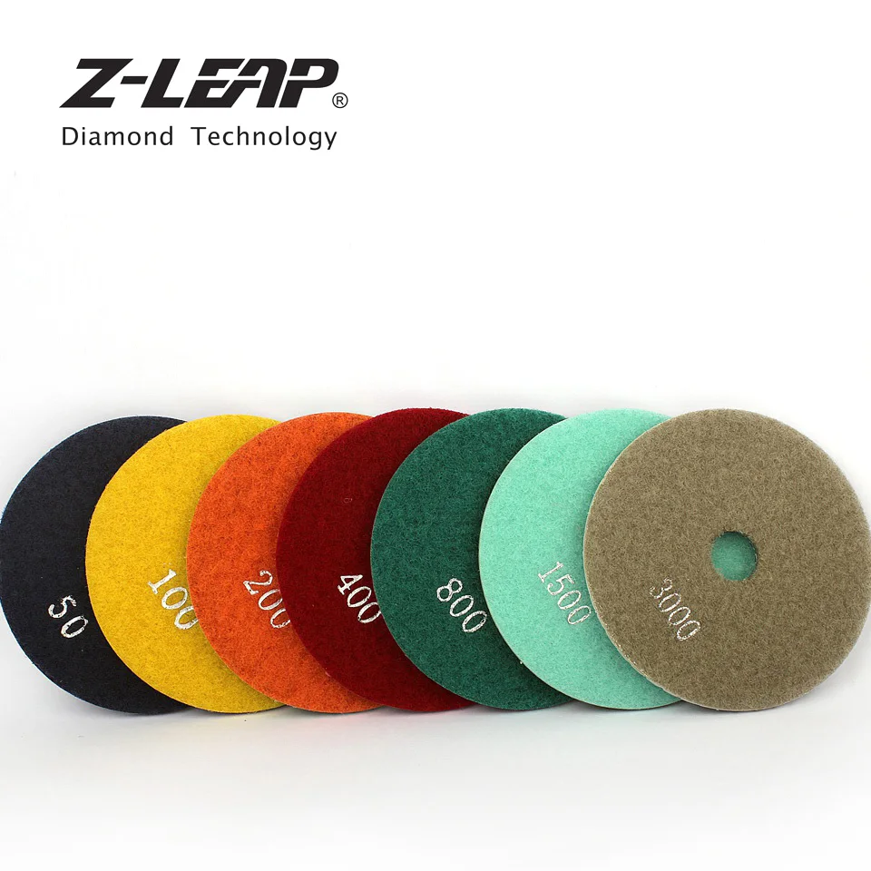Z-LEAP 4 "7 ชิ้น/เซ็ตเพชรแผ่นขัดเปียกใช้คอนกรีตหินแกรนิตหินอ่อนบดแผ่นดิสก์ 100 มม.ยืดหยุ่นเรซิน BOND ล้อขัด