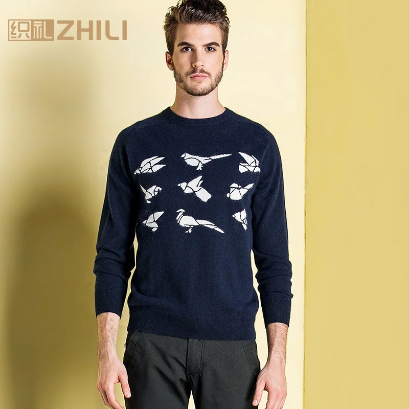 

Winter Men Jumper 100% Pure Cashmere Knitted Sweater O-neck Long Sleeve Warm Pullovers Male 2017 New Sweaters Plus size clothes