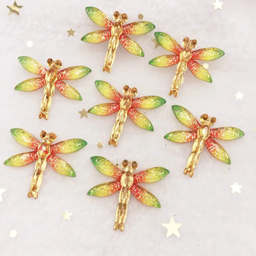 Shiny Colorful Dragonfly Flatback Rhinestone Cabochon Miniature Applique 1 Hole Christmas Ornament DIY Scrapbook Figurines OW80