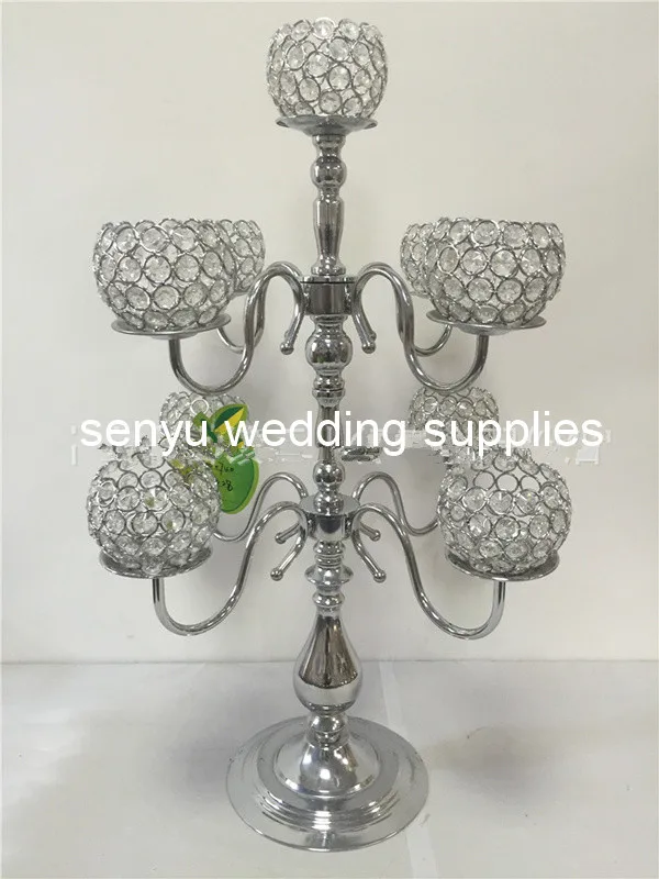 

10pcs) Table 9 Arms Glass Crystal Gold Candelabra Wedding Centerpieces senyu0490
