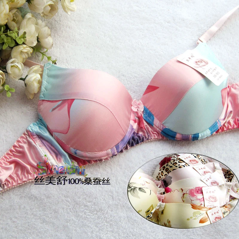 Hot-Selling 100% Mulberry silk bra underwear double faced silk print summer bra