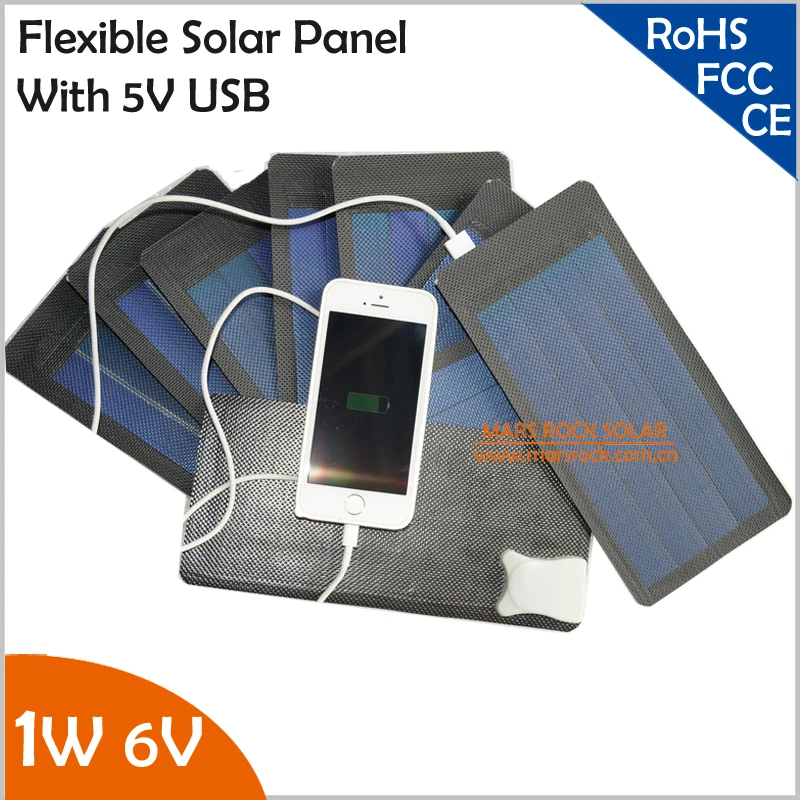 

1W 6V Small Black Flexible Solar Panel with USB Interface Applied in Charging iPhone, Samsung mobiles