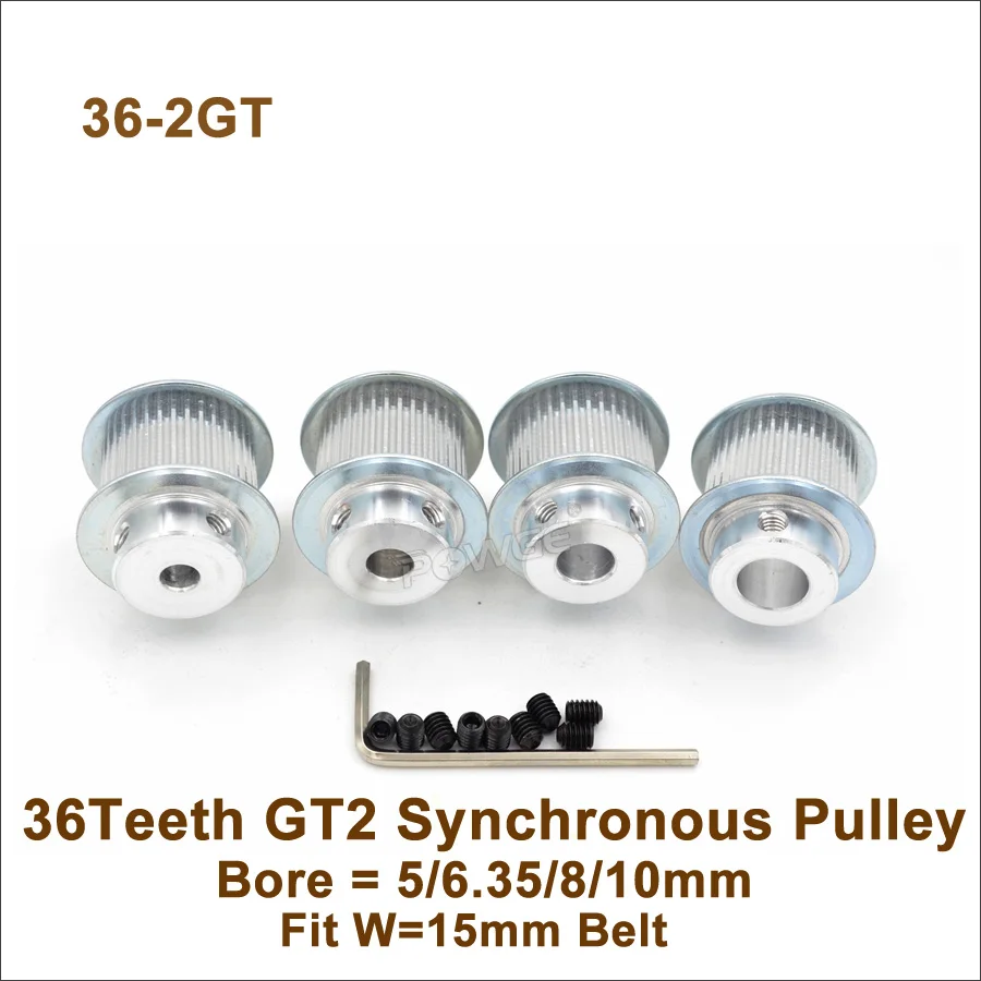 

POWGE 10pcs 36 Teeth 2GT Timing Pulley Bore 5/6.35/8/10mm Fit Width 15mm GT2 Synchronous Belt 36T 36Teeth GT2 Pulley