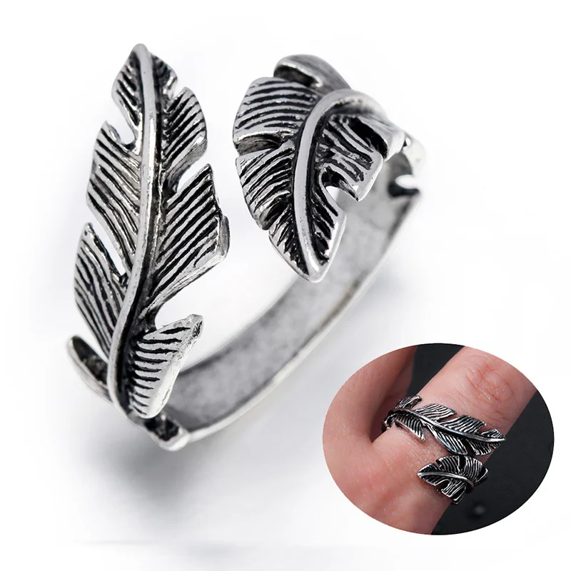 QIANXU Drop Shipping Titanium Steel FEATHER WRAP RING  Jewelry Thai Silver Open Ring Fits All