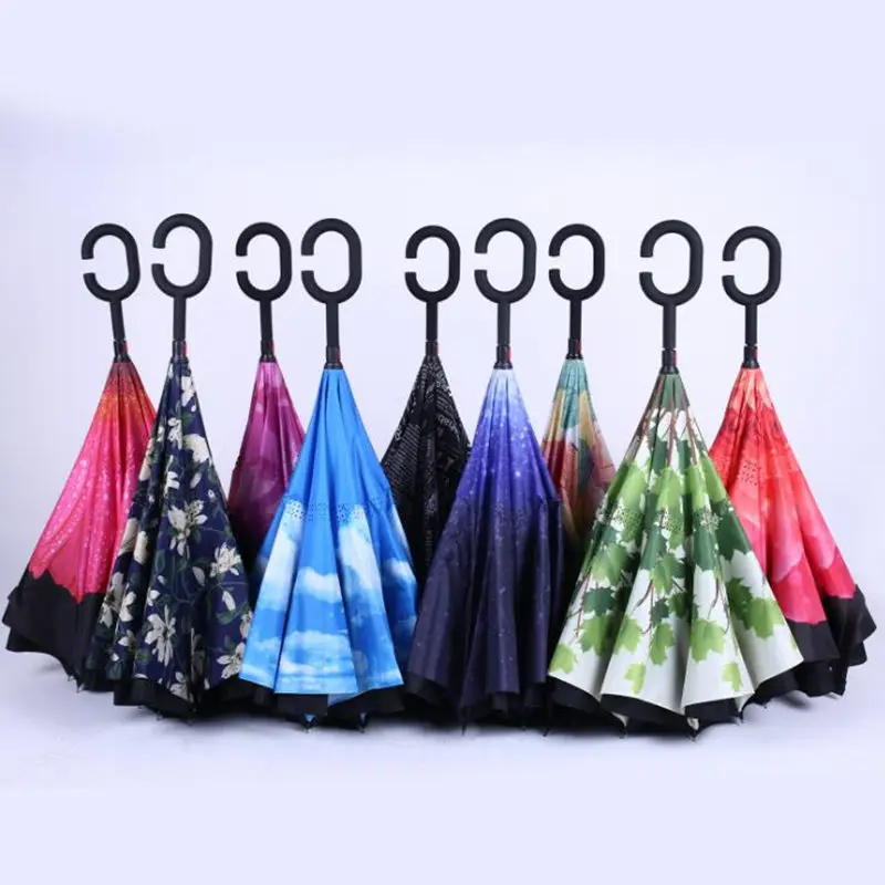 Inverted Umbrella Sun Rain Long-Handle Umbrella Reverse Windproof Umbrellas C Handle Enlarge Reinforcement F20173407