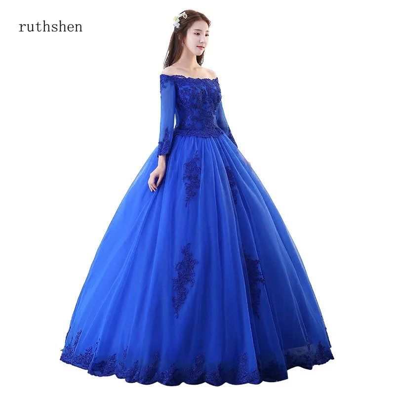 

ruthshen Quinceanera Dresses Royal Blue Masquerade Vestido Vintage Off The Shoulder Ball Gown Puffy Prom Dresses 2023 New