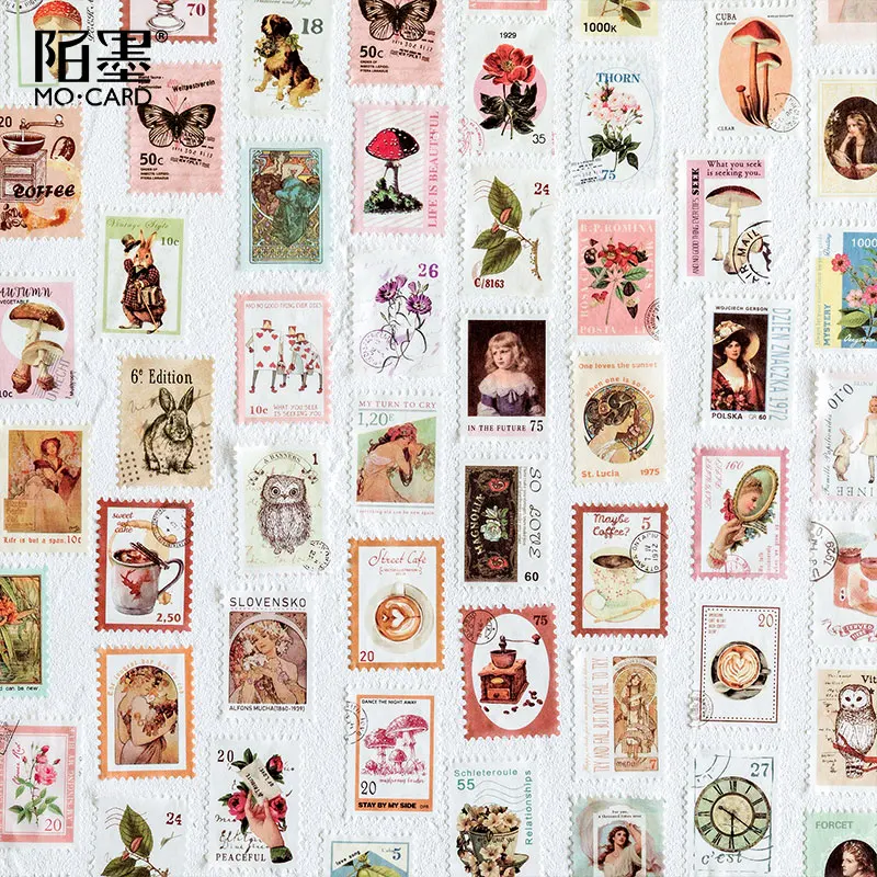 A Lot Retro Stamp Series and Paper Tape Creative Diy Handbook Coffee Plant Decorative Material Sticker Tape