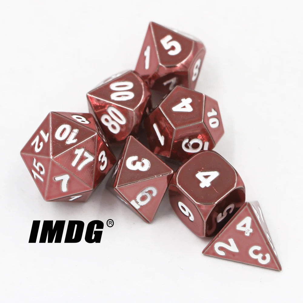 

IMDG 7pcs/set Creative RPG Game Dice Polyhedron Metal Dice DND Electrophoresis Pink Digital Game Dice