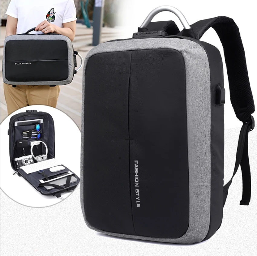 

15 15.6 15.4 Inch with USB Interface Password Lock Anti-theft Nylon Notebook Laptop Backpack Bags Case for Men Women Student