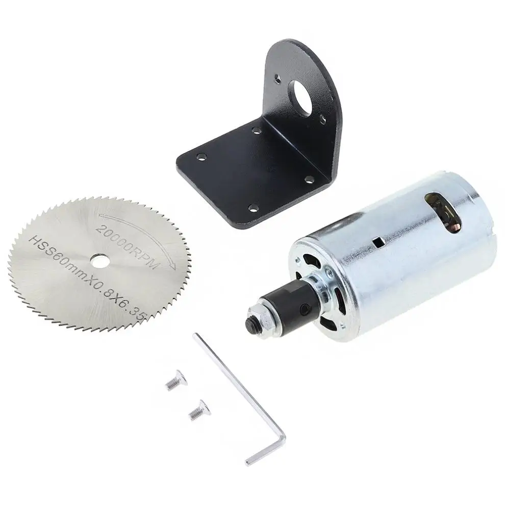 24V 555 모터 테이블 톱 키트, 볼 베어링 장착 브래킷 및 절단/연마/조각용 60mm 톱날 포함