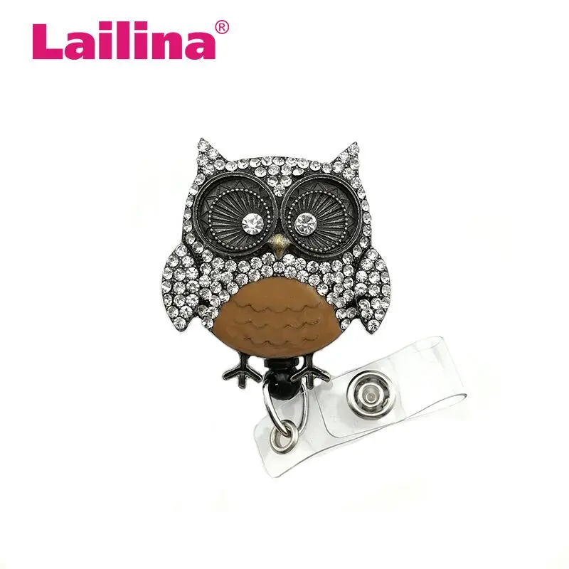 doctor badge reel for norse 10pcs Cute Rhinestone Owl rhinestone enamel cute Retractable Badge Reel/ID Badge Holder