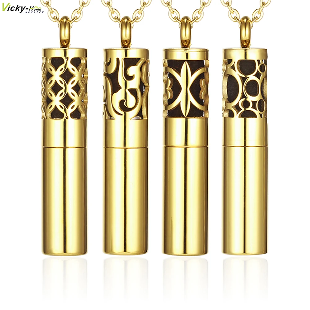 Essential Oil Container Gold Color 316L Stainless Steel Pendant Perfume Bottle Aromatherapy Diffuser Necklace Locket Women