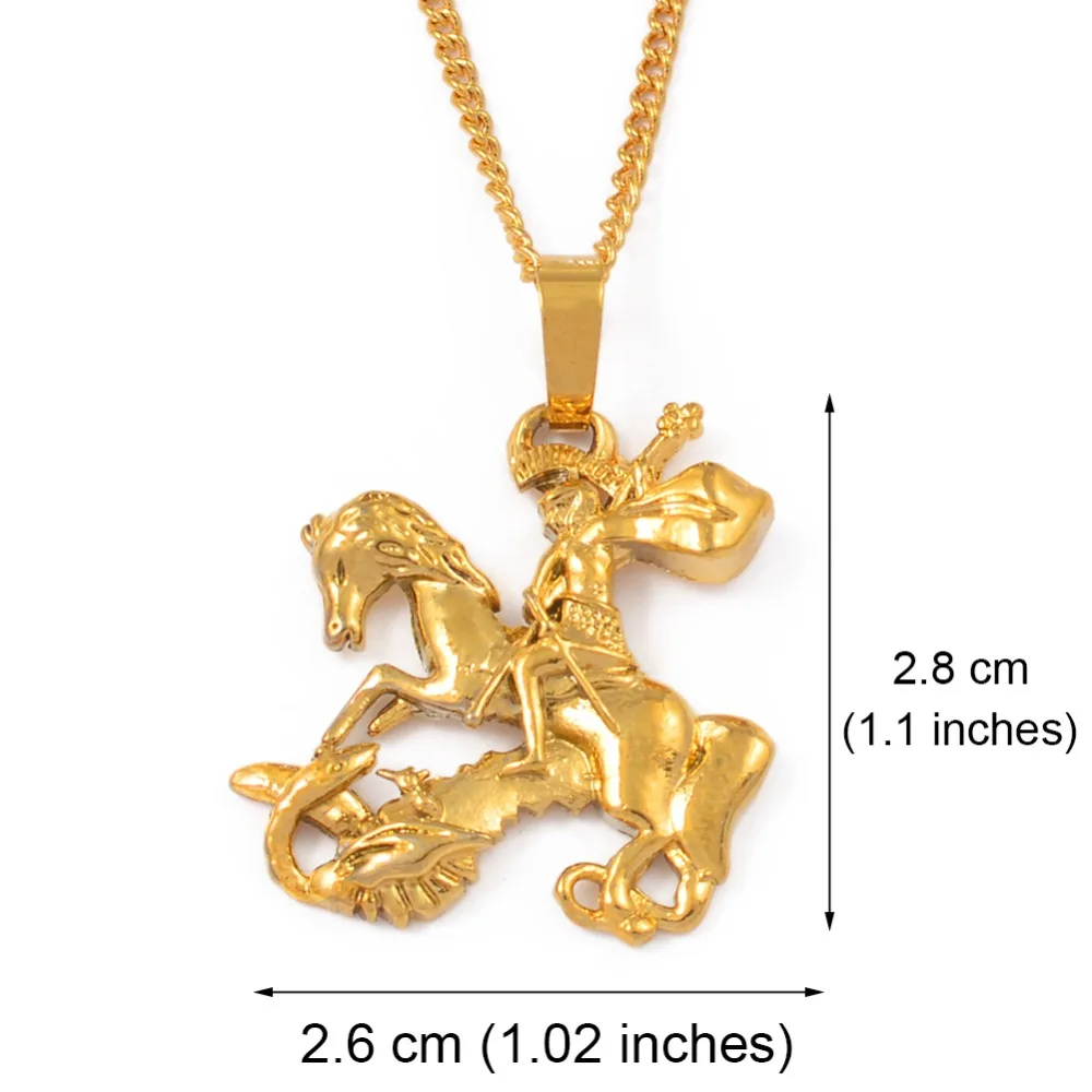 Anniyo Snt George Dragon Pendant Chain for Women Girls Saint-George Slaying the Dragon Jewelry #106306