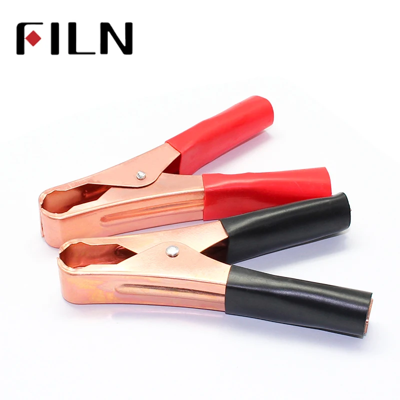 2Pcs/lot 100mm 50A Promotion Car Alligator Clips Battery Clamps Crocodile Clip Golden Plated Red and Black