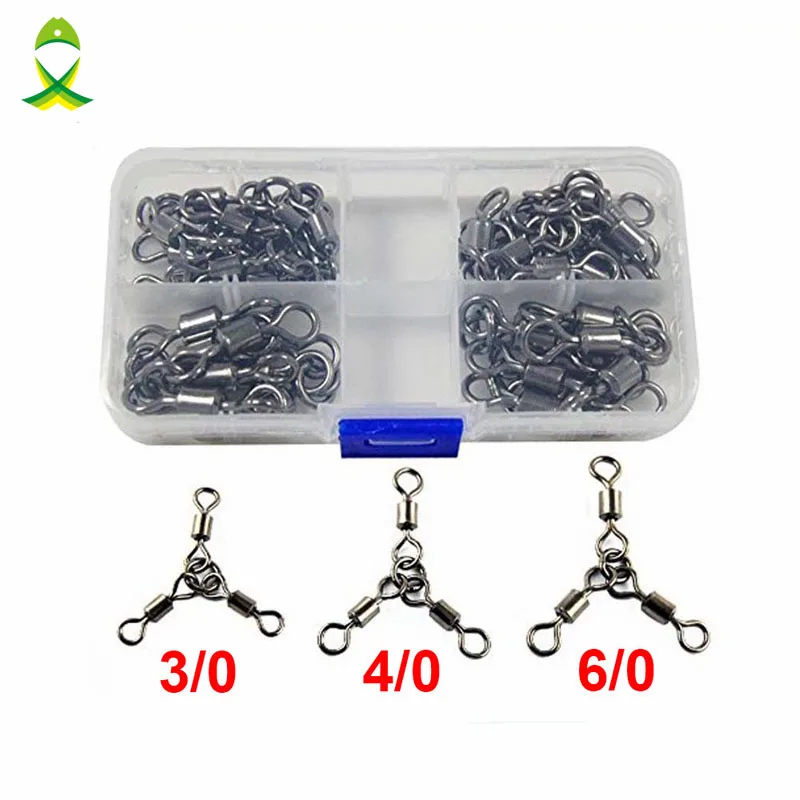 JSM 15pcs Heavy Three Way Fishing Swivel Sea Fishing Heavy Three Way Swivels Connector Set With Box Carp Fishing Accessories