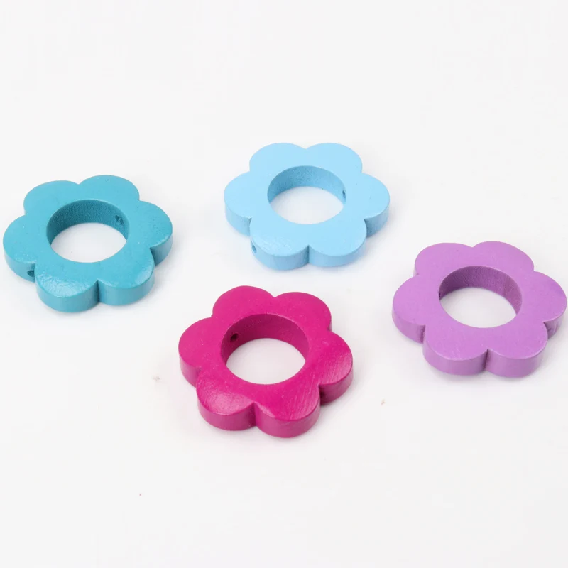 10pcs Mixed Flower Garland Pattern Wooden Spacer Beads For Jewelry making DIY 26mm MT1413X