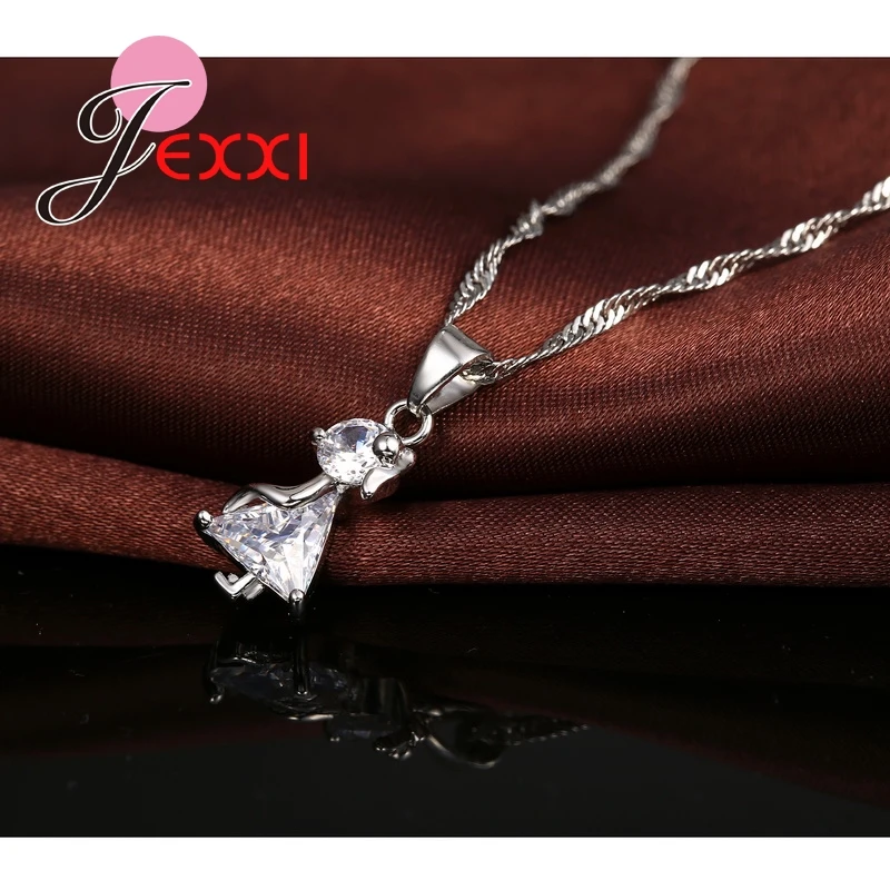 Simple 925 Sterling Silver  Wedding Jewelry Sets Dance Girl Necklace Earrings Brinocs Collar for Women Wedding Sets