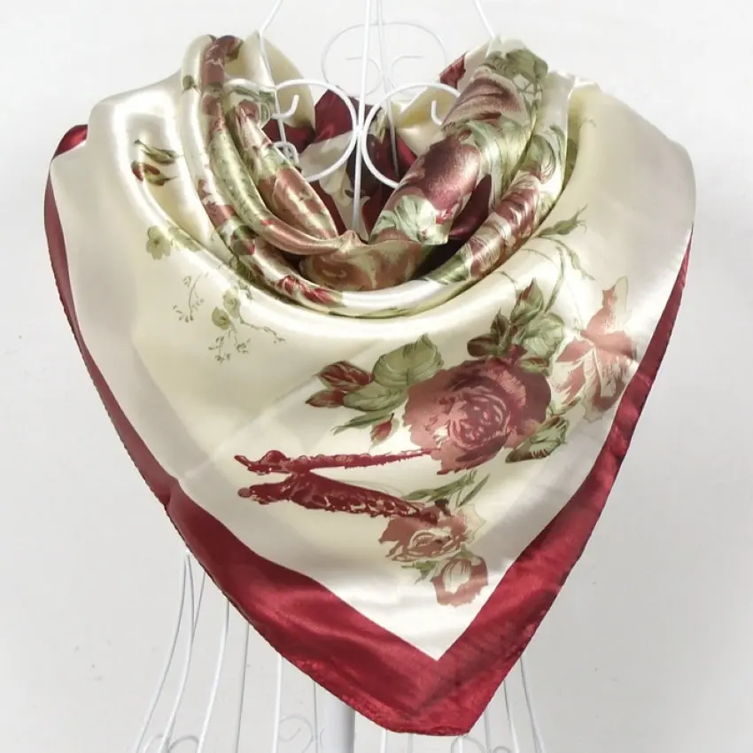 Lenco Women Rose Silk Scarf Printed,90*90cm Multicolor Satin Scarf Shawl For Ladies,Fashion Handkerchief Spring Silk Scarves