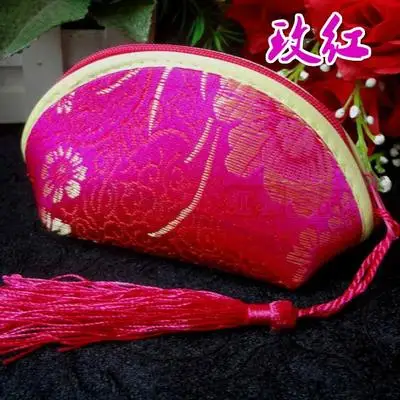 50pcs Tassel Zip Seashell Small Jewelry Pouch bag Silk Brocade Women Fashion Coin Purse Gift Candy Packaging Wholesale