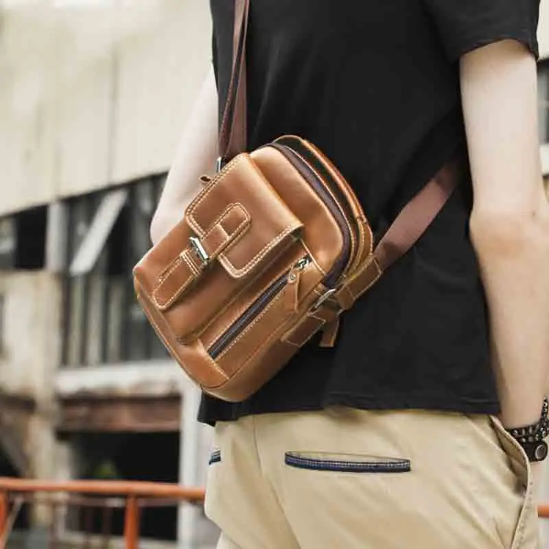 Men's Genuine Leather Fashion Casual Messenger Bag Solid Color Business High Quality Air Travel Bag Large Capacity Shoulder Bag