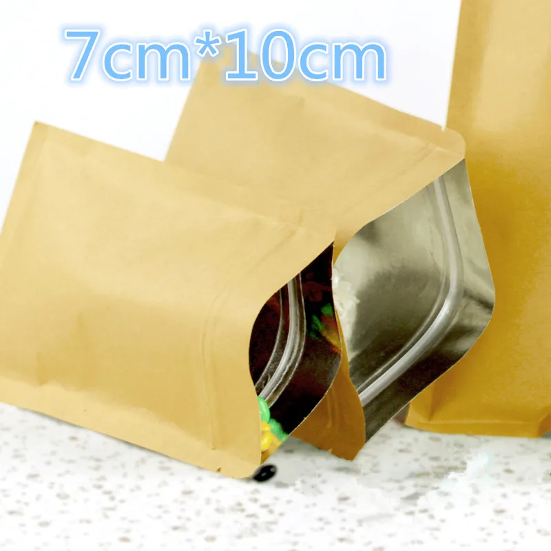 

Wholesale 7*10cm (2.8"*3.9") Zip Lock Kraft Paper Bag With Aluminum Foil Coated Inner For Powder Coffee Storage Package Pouch