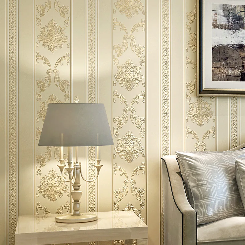 High Quality Deep Texture Relief 3D Wallpaper European Style Damask Vertical Striped Non-woven Wallpaper Wall Covering Tapety 3D