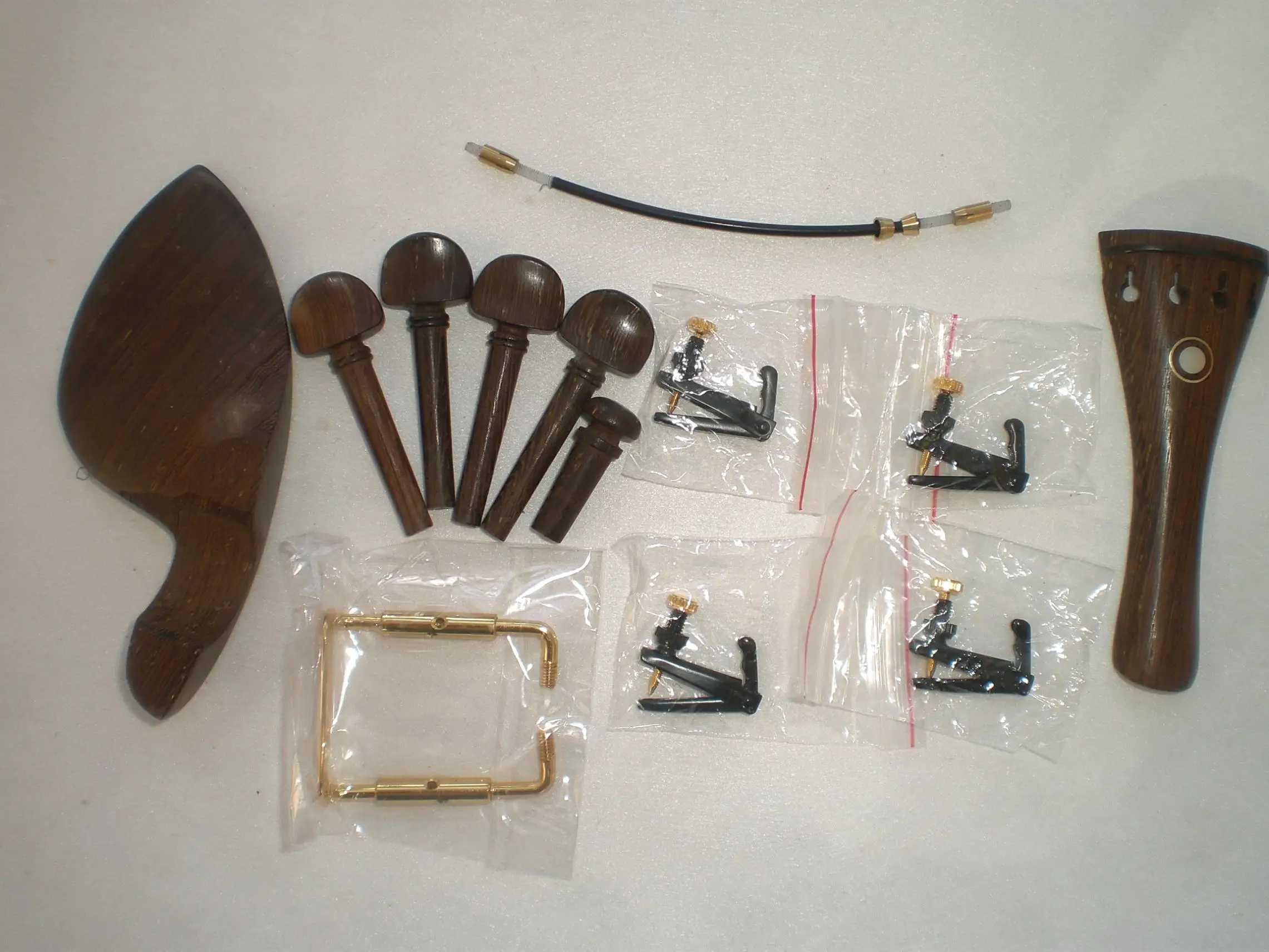 1 Set Wenge Wood Violin Parts with Fiddle String Adjusters & Gold Color Chin Rest Clamp & Nylon Tail Gut 1/4