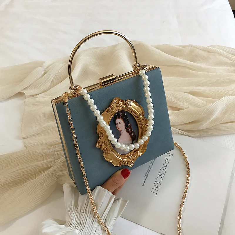 Vintage Oil Painting Badge Ladies Party Clutch Women Crossbody Bag Luxury Purses and Handbags Fashion Casual Chain Shoulder Bag