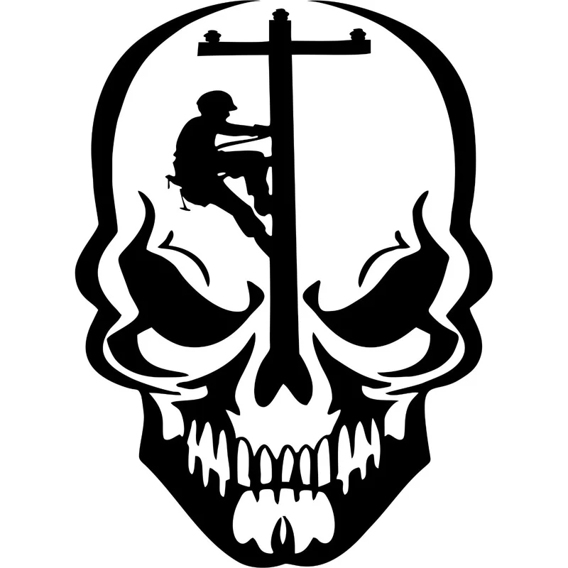 9.7cm*13.2cm Skull Lineman Electrician Power Pole Bardian Vinyl Car Sticker Decals Decor Black/Silver S6-3892