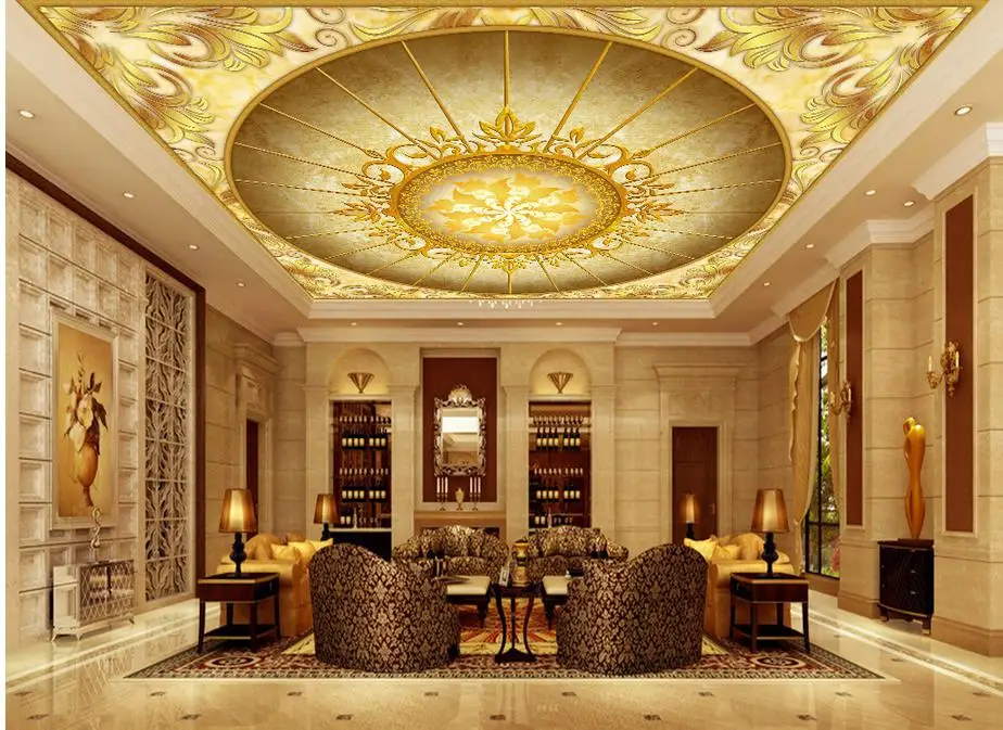 

3d ceiling murals wallpaper European pattern Golden Hall 3D Ceiling wallpaper 3d ceiling 3d customized wallpaper