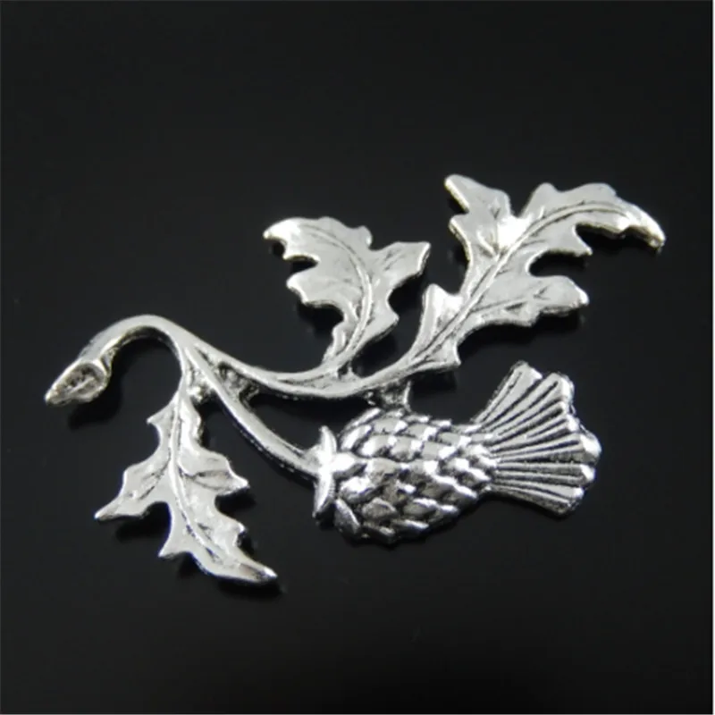 20PCS Top Silver Color Leaf Charms Vintage Necklace Pendant Tone Alloy Thistle Plant Jewelry Findings Accessory