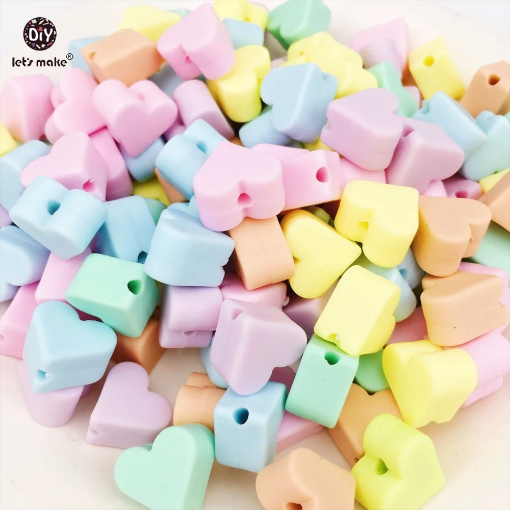 Let's Make Silicone Teether 50pcs Candy Color Heart Food Grade Diy Teething Nceklaces Jewelry Accessories Baby Teether Star