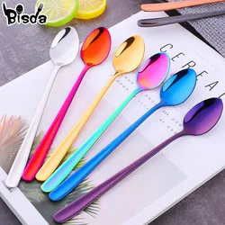 2Pcs Long Handle Ice Spoons Stainless Steel Dessert Spoon Colorful Stirring Honey Tools Drinkware Coffee Party Restaurant