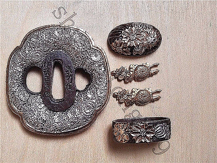 

Set Top Quality Copper Tsuba Fuchi Kashira Fittings For Samurai Sword W Flower