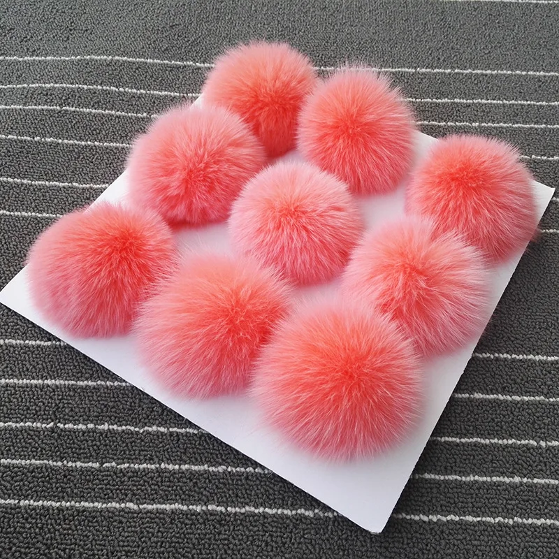 10pcs/lot 8cm Natural Real Fox Fur Ball Pom Poms Fluffy Fur Pompom DIY Women Kids Winter Hat Skullies Beanies Knitted Cap R12A