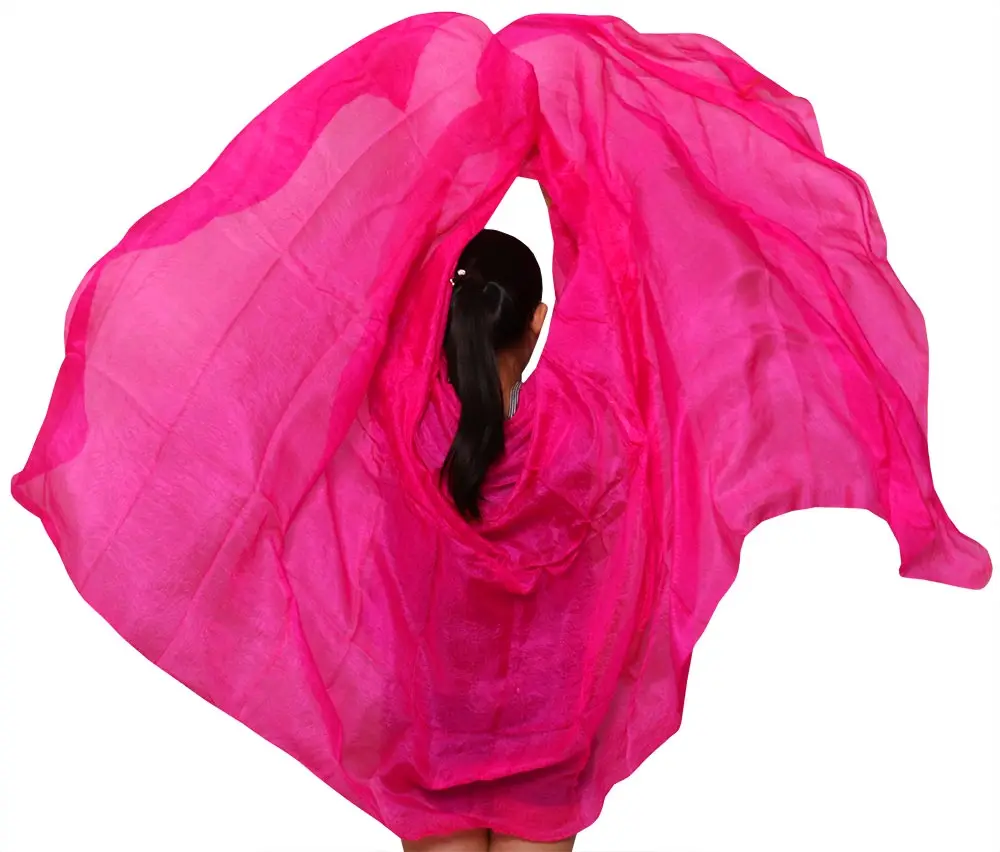 100% Silk Belly Dance Veil Dance Veils Solid Colour Bellydance Costume Silk Shawl Scarf Belly Dance Props Rose Color 250*114 cm