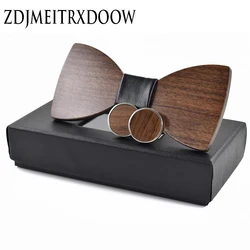 Ensemble de boutons de manchette en bois pour homme, nœud de mariage, papillon imbibé, mode