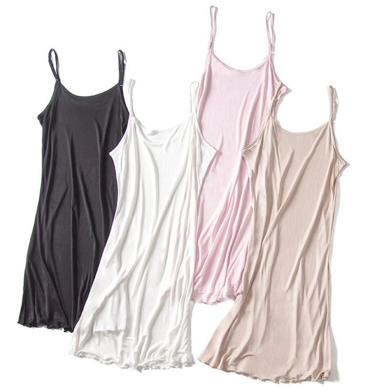 

100% Silk Petticoat Lining Dress Underdress Springy Fabric Adjustable Strap Sleeveless Summer Comfortable Home Clothing 4 Colors
