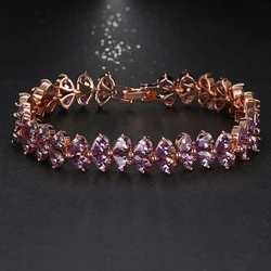 Emmaya Luxury Purple Cz Bangle Bracelet Unique Design Rose Gold Color Pear Cut AAA Cubic Zirconia Bracelets for Women