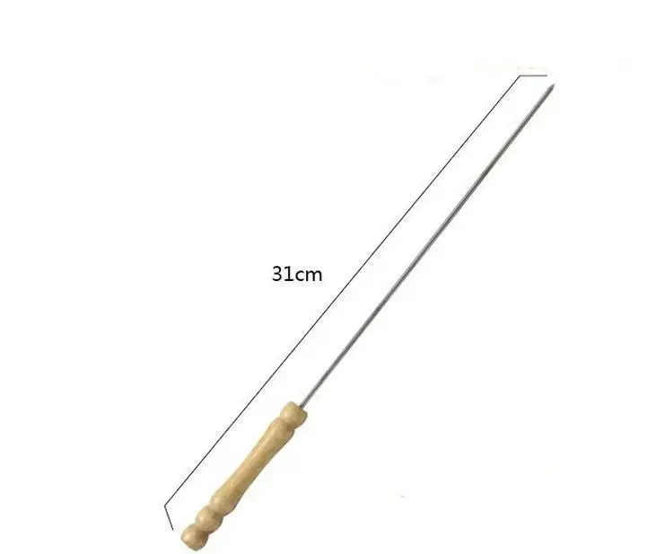 10pcs/set BBQ Roasted Bulk Wood Handle with a Large Flat Plate of Stainless Steel Flattened Meat String Signed Skewers OK 0588