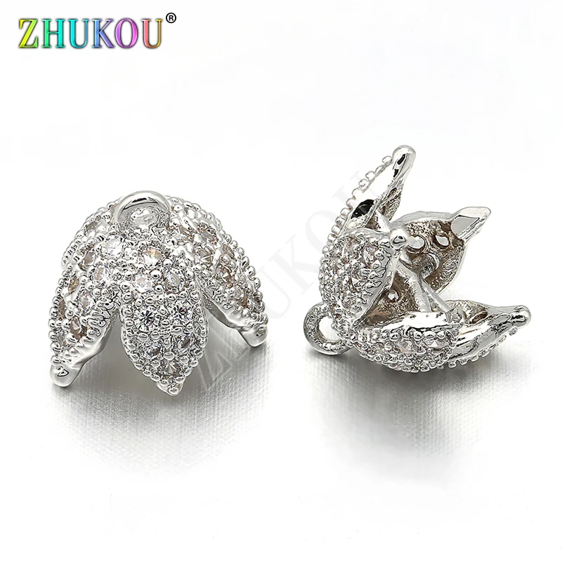 ZHUKOU 1piece 9mm Brass Cubic Zirconia Tassel Cap Pendant Charms, Mixed Color, Hole: 1mm, Model: VM11