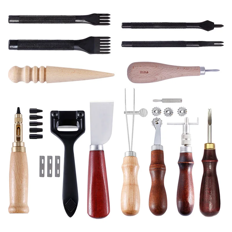 13Pcs High Quality Tools for Leather Craft Sewing DIY Hand Stitching with Groover Awl Edge Creaser Mat Tools for Leather Working