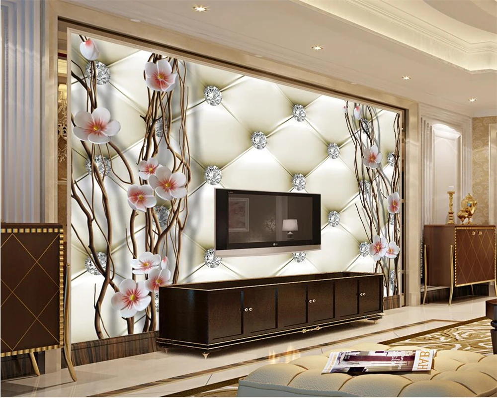 

Beibehang 3D Mural Wallpaper Custom Any Size Photography Diamonds Plum Branches Bathroom Wall Painting for Living Room Decor