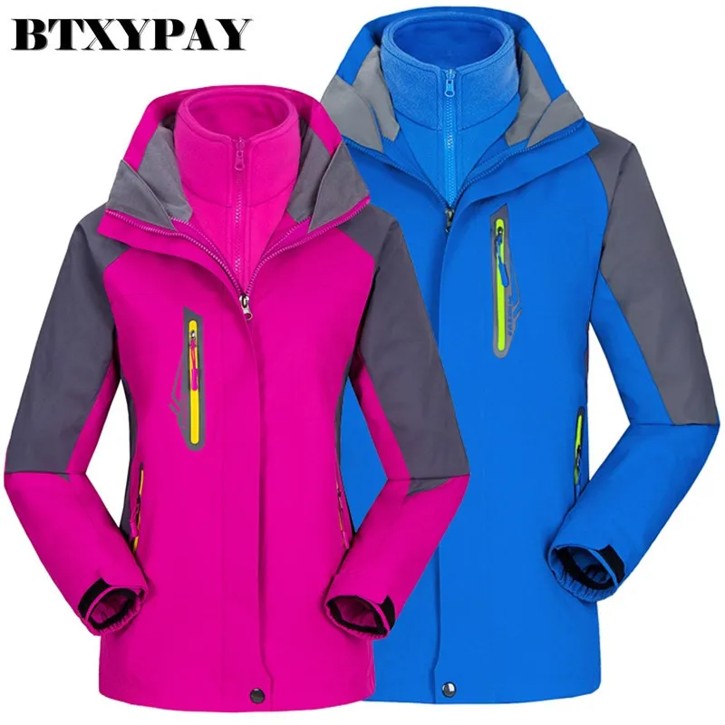 30p 3-in-1 LoversOutwear Men Winter Hooded Jacket Coat Windproof Waterproof Fleece Inner Tank Thermal Women Trench Windbreaker