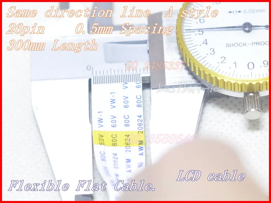 

Мягкий плоский кабель FFC с шагом 0,5 мм + длиной 300 мм + 26 штырьков/одинаковых направлений. 26P * 0,5 A * 300 мм