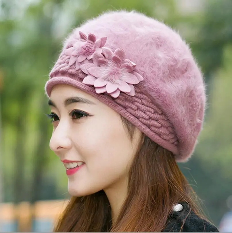 winter Christmas Super warmth hats caps for women Beret rabbit Really fur casual caps fashion All-match Berets Stewardess hats